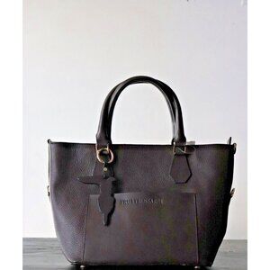 Trussardi Tru Unisex Brown Handbag Double Top Handle Leather Satchel Purse $450